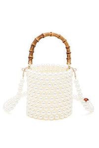 Versatile Handbag | Stylish & Functional Bamboo Top Handle Beaded Bucket Clutch Bag - Modestly Vogue 