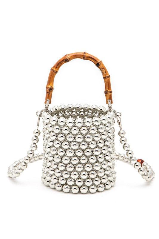 Versatile Handbag | Stylish & Functional Bamboo Top Handle Beaded Bucket Clutch Bag - Modestly Vogue 