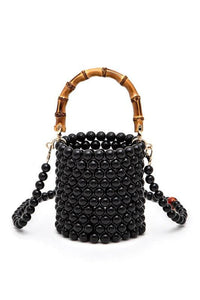 Versatile Handbag | Stylish & Functional Bamboo Top Handle Beaded Bucket Clutch Bag - Modestly Vogue 