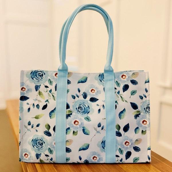 Versatile Handbag | Stylish & Functional Bloom Blue Floral Couture Tote - Modestly Vogue 