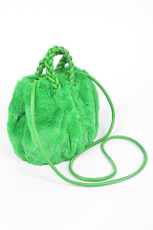 Versatile Handbag | Stylish & Functional Braided Handle Faux Fur Plushy Bag - Modestly Vogue 