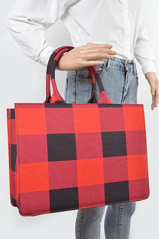 Versatile Handbag | Stylish & Functional Buffalo Check Large Zipper Structure Tote - Modestly Vogue 