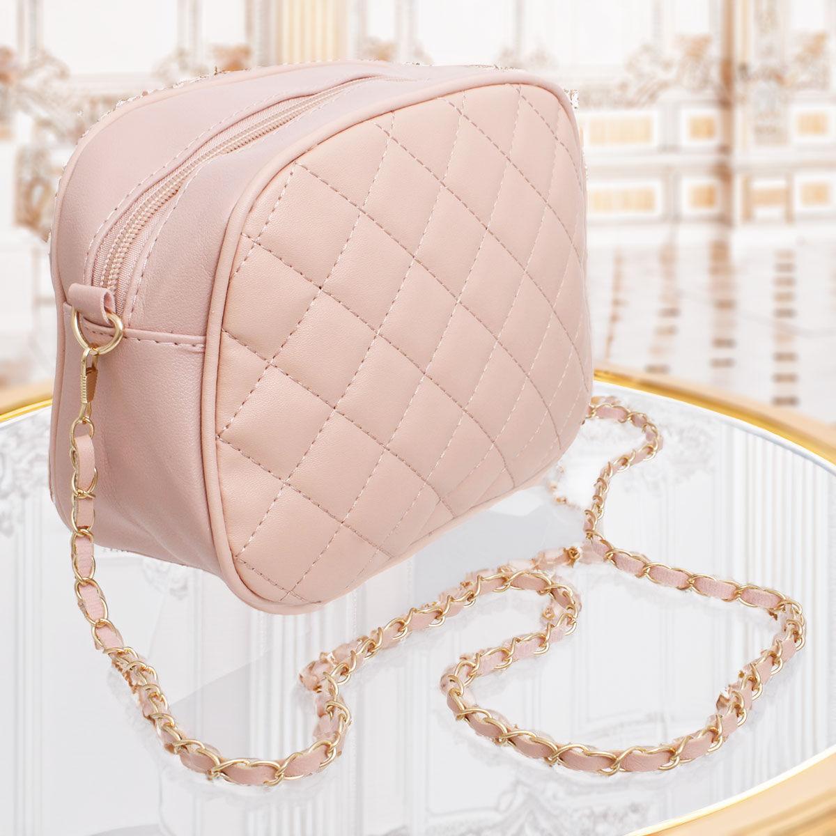 Versatile Handbag | Stylish & Functional Crossbody Small Pink Quilted Chain Strap Bag Women - Modestly Vogue 