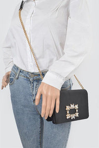 Versatile Handbag | Stylish & Functional Crystal Buckle Designed Satin Crossbody Bag - Modestly Vogue 