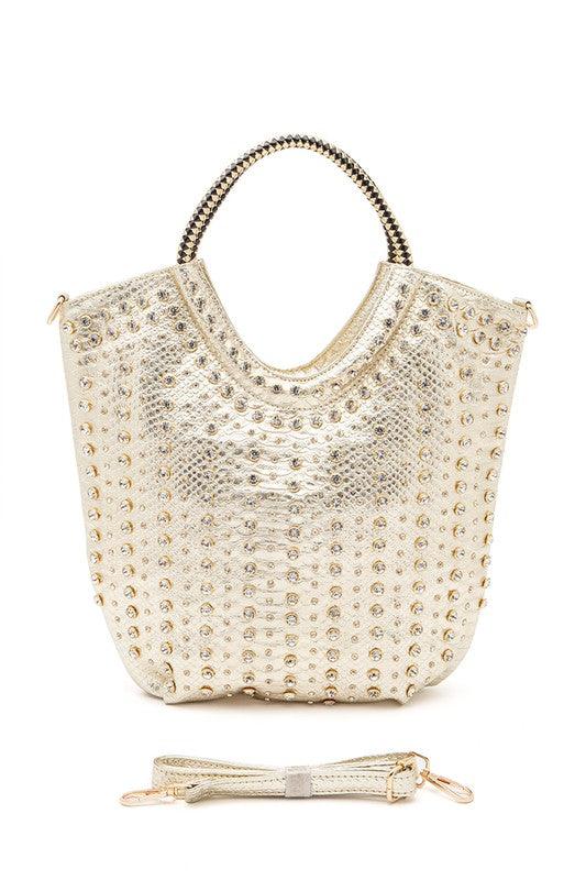 Versatile Handbag | Stylish & Functional Crystal Studs Embellished Top Handle Tote Bag - Modestly Vogue 