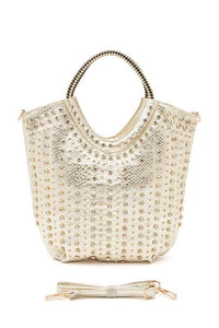 Versatile Handbag | Stylish & Functional Crystal Studs Embellished Top Handle Tote Bag - Modestly Vogue 