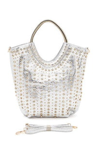 Versatile Handbag | Stylish & Functional Crystal Studs Embellished Top Handle Tote Bag - Modestly Vogue 