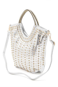 Versatile Handbag | Stylish & Functional Crystal Studs Embellished Top Handle Tote Bag - Modestly Vogue 