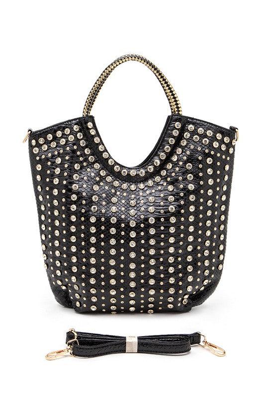 Versatile Handbag | Stylish & Functional Crystal Studs Embellished Top Handle Tote Bag - Modestly Vogue 