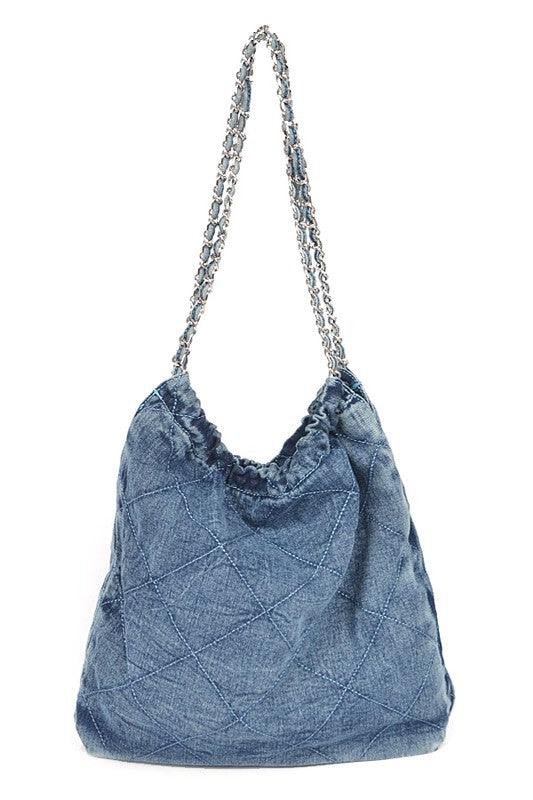 Denim Handbag | Functional Quilted Large Shoulder Bag - Modestly Vogue 