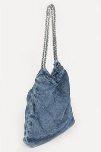 Denim Handbag | Functional Quilted Large Shoulder Bag - Modestly Vogue 