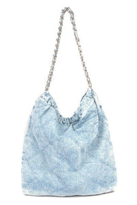 Denim Handbag | Functional Quilted Large Shoulder Bag - Modestly Vogue 