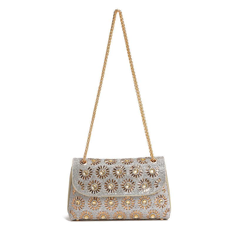 Versatile Handbag | Stylish & Functional Floral Shoulder Bag Party Dinner Bag Rhinestone Diamond Trend Chain Crossbody Bag - Modestly Vogue 