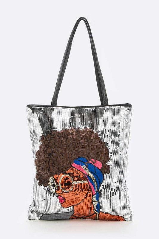 Versatile Handbag | Stylish & Functional Glasses Girl Sequins Large Tote Bag - Modestly Vogue 