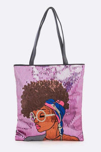 Versatile Handbag | Stylish & Functional Glasses Girl Sequins Large Tote Bag - Modestly Vogue 