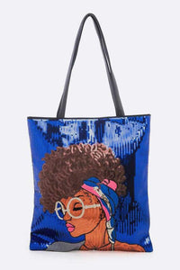 Versatile Handbag | Stylish & Functional Glasses Girl Sequins Large Tote Bag - Modestly Vogue 