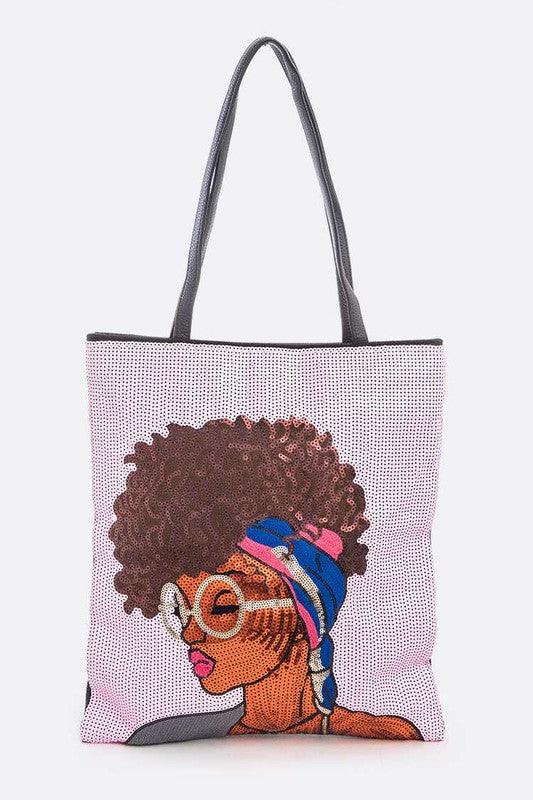 Versatile Handbag | Stylish & Functional Glasses Girl Sequins Large Tote Bag - Modestly Vogue 