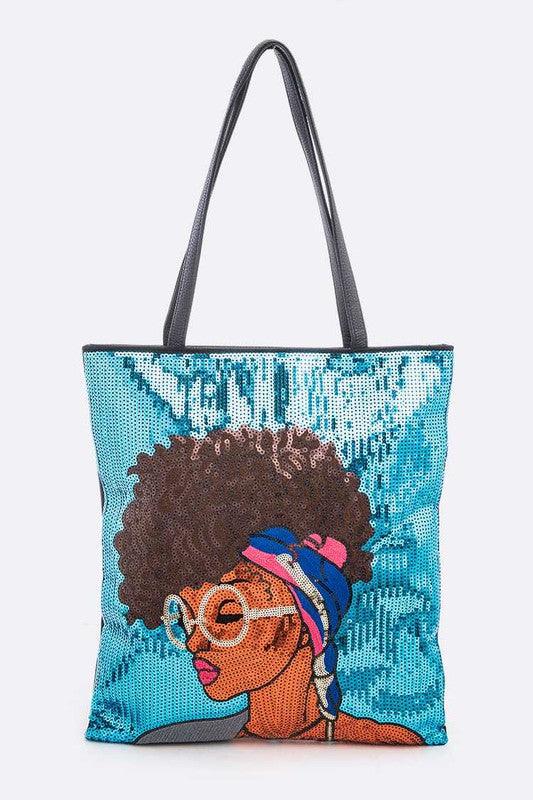 Versatile Handbag | Stylish & Functional Glasses Girl Sequins Large Tote Bag - Modestly Vogue 