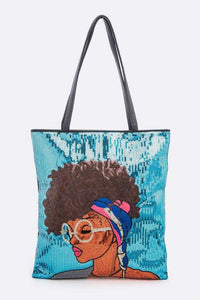 Versatile Handbag | Stylish & Functional Glasses Girl Sequins Large Tote Bag - Modestly Vogue 