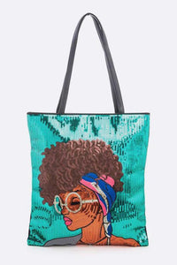 Versatile Handbag | Stylish & Functional Glasses Girl Sequins Large Tote Bag - Modestly Vogue 