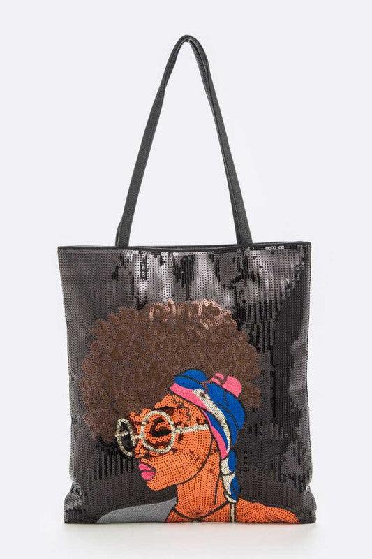 Versatile Handbag | Stylish & Functional Glasses Girl Sequins Large Tote Bag - Modestly Vogue 