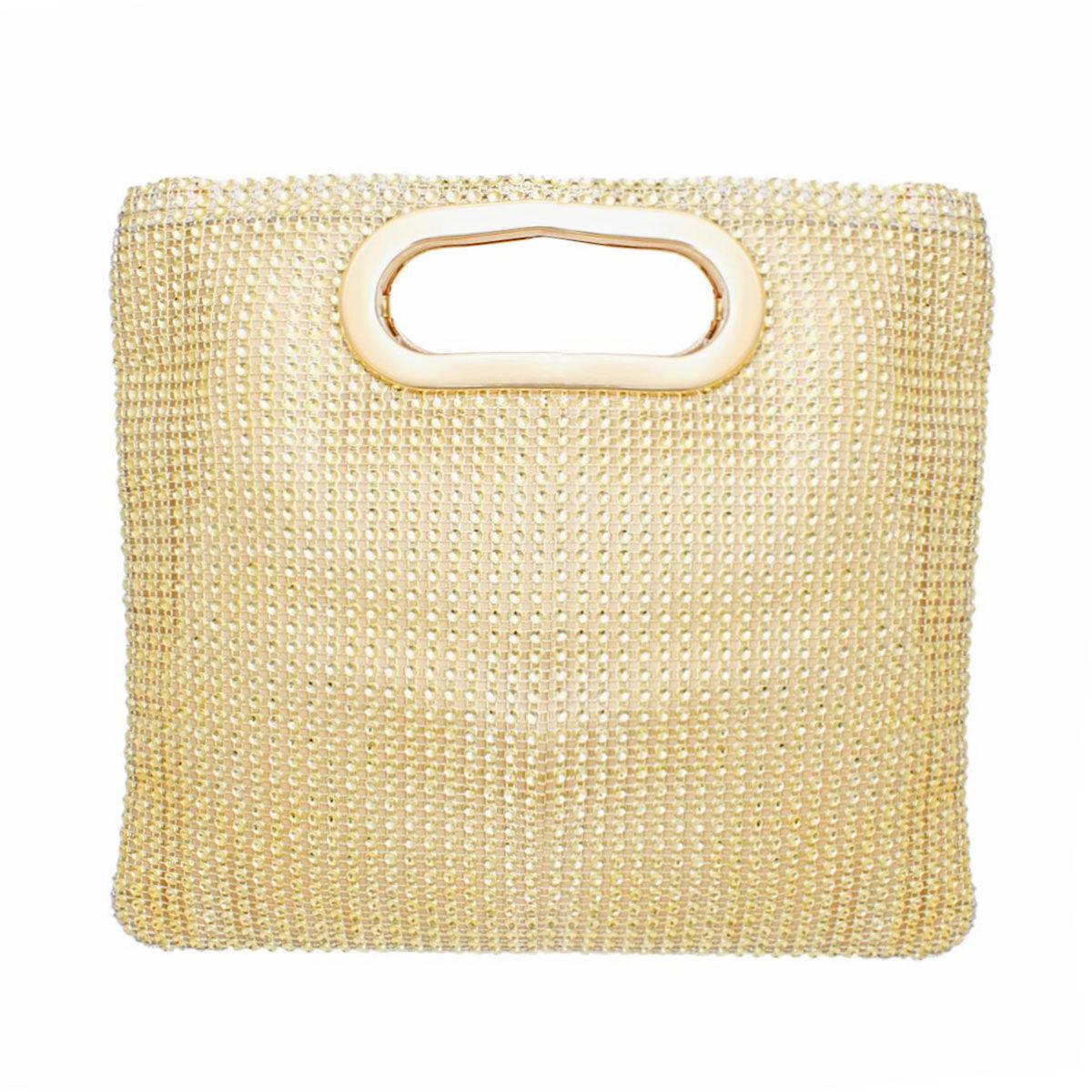 Versatile Handbag | Stylish & Functional Handbag Gold Rhinestone Mesh Square Clutch Women - Modestly Vogue 