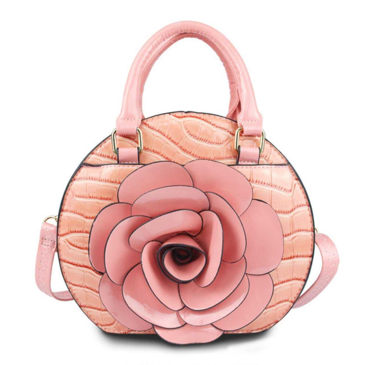 Versatile Handbag | Stylish & Functional Handbag Round Pink Flower Croc Bag for Women - Modestly Vogue 