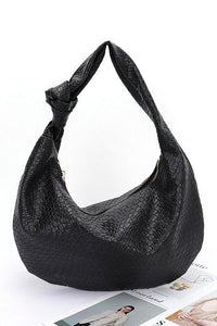 Versatile Handbag | Stylish & Functional Knotted Handle Embossed Faux Leather Shoulder Bag - Modestly Vogue 