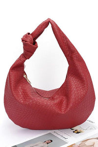 Versatile Handbag | Stylish & Functional Knotted Handle Embossed Faux Leather Shoulder Bag - Modestly Vogue 