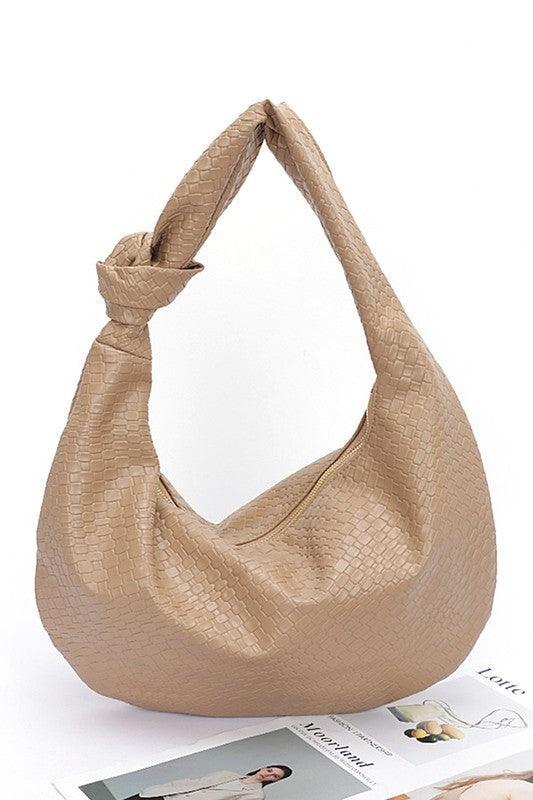 Versatile Handbag | Stylish & Functional Knotted Handle Embossed Faux Leather Shoulder Bag - Modestly Vogue 