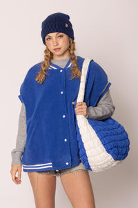 Versatile Handbag | Stylish & Functional Large Blue Ivory Quilted Shoulder Bag - Modestly Vogue 