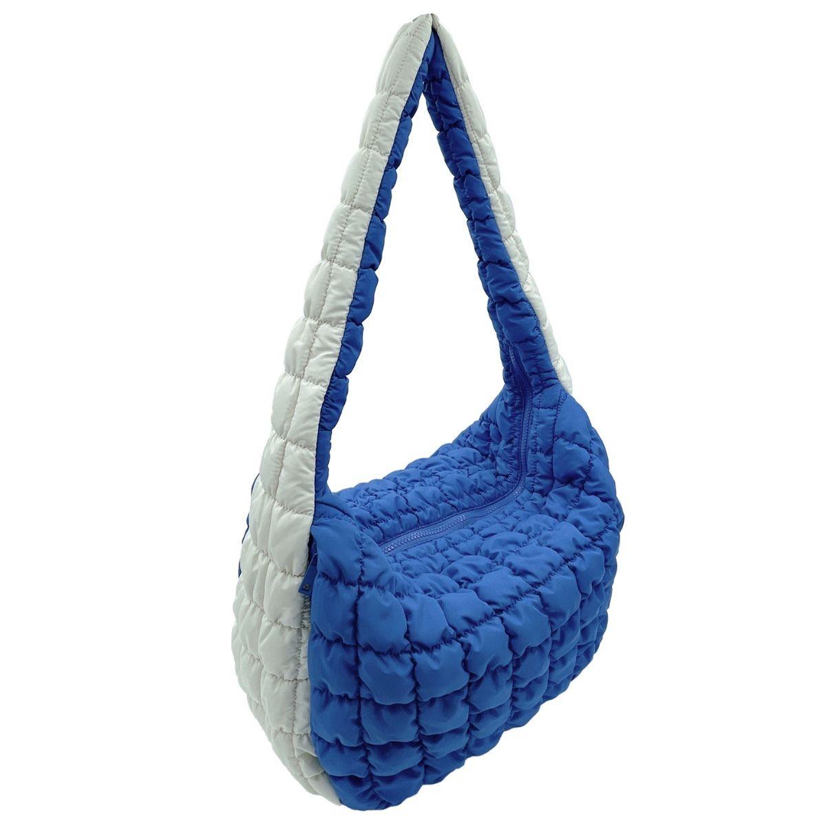 Versatile Handbag | Stylish & Functional Large Blue Ivory Quilted Shoulder Bag - Modestly Vogue 