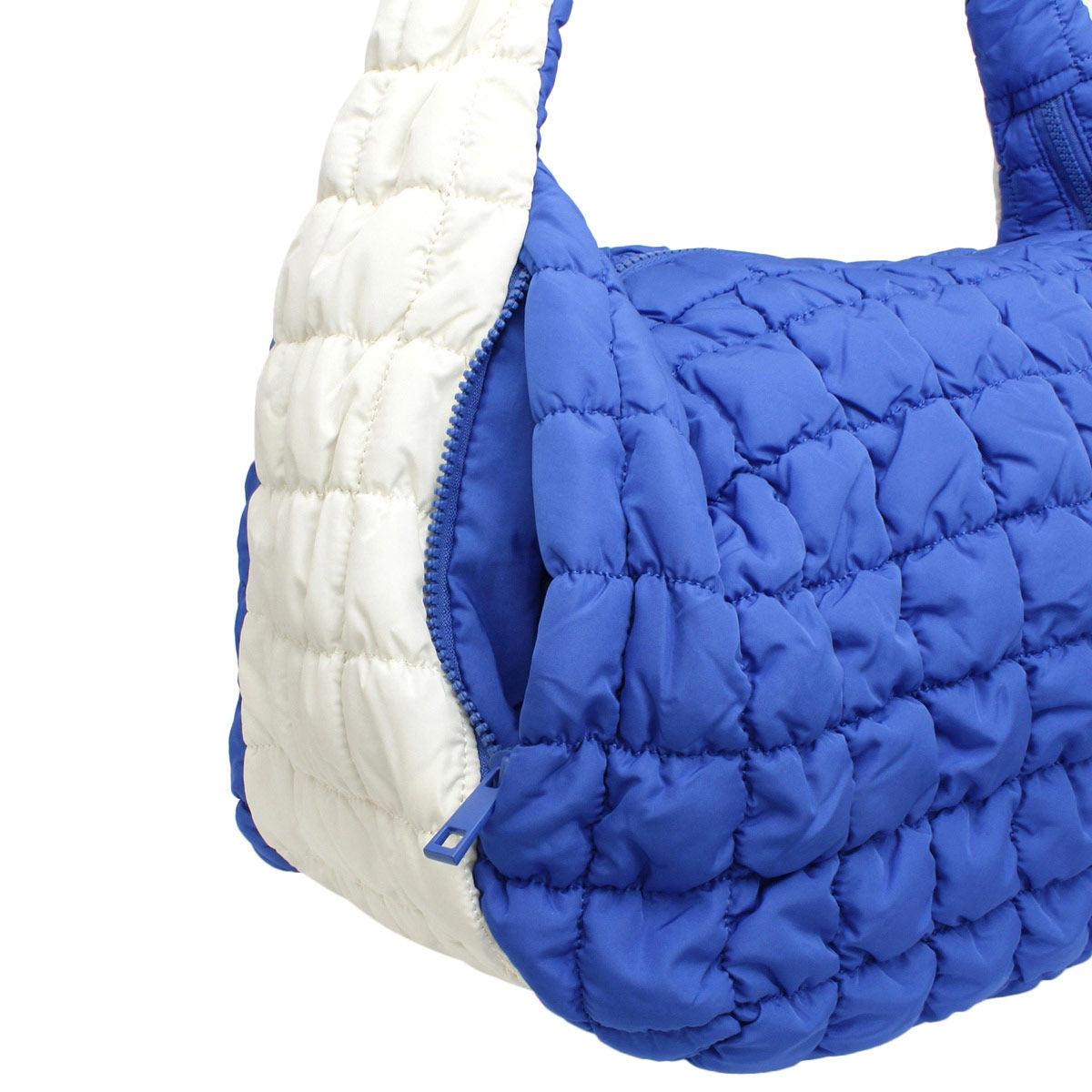 Versatile Handbag | Stylish & Functional Large Blue Ivory Quilted Shoulder Bag - Modestly Vogue 