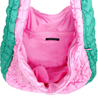 Versatile Handbag | Stylish & Functional Large Pink Green Quilted Shoulder Bag - Modestly Vogue 