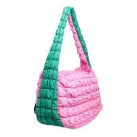 Versatile Handbag | Stylish & Functional Large Pink Green Quilted Shoulder Bag - Modestly Vogue 