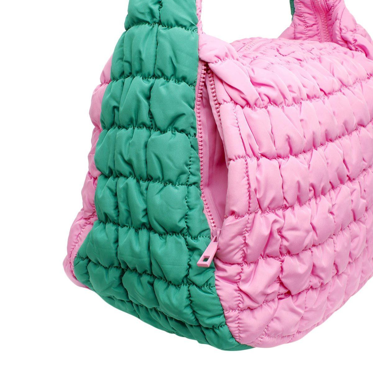 Versatile Handbag | Stylish & Functional Large Pink Green Quilted Shoulder Bag - Modestly Vogue 