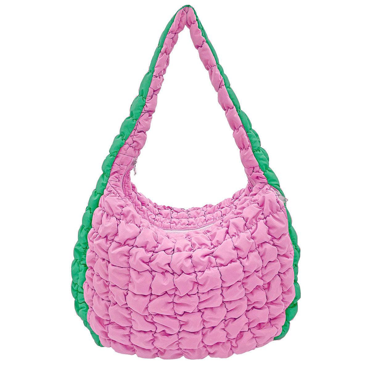 Versatile Handbag | Stylish & Functional Large Pink Green Quilted Shoulder Bag - Modestly Vogue 