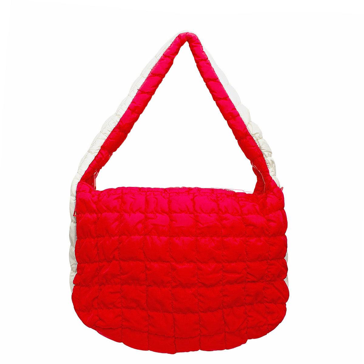 Versatile Handbag | Stylish & Functional Large Red Ivory Quilted Shoulder Bag - Modestly Vogue 