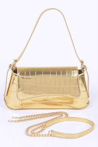 Versatile Handbag | Stylish & Functional Metallic Croc Embossed Shoulder Bag - Modestly Vogue 