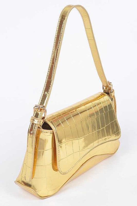 Versatile Handbag | Stylish & Functional Metallic Croc Embossed Shoulder Bag - Modestly Vogue 