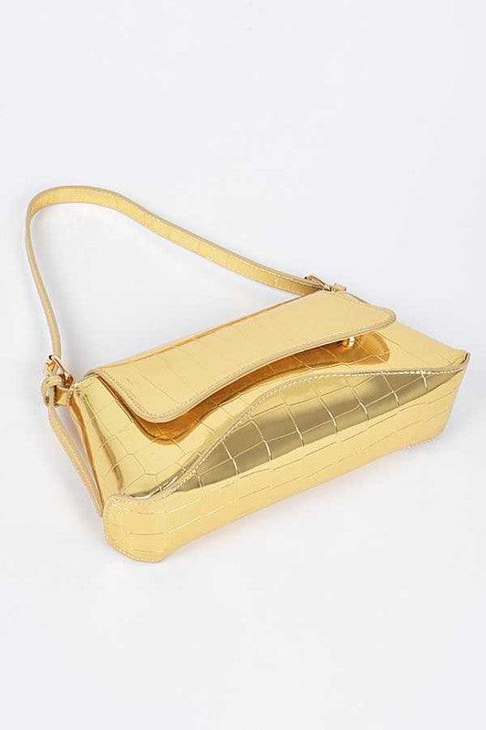 Versatile Handbag | Stylish & Functional Metallic Croc Embossed Shoulder Bag - Modestly Vogue 