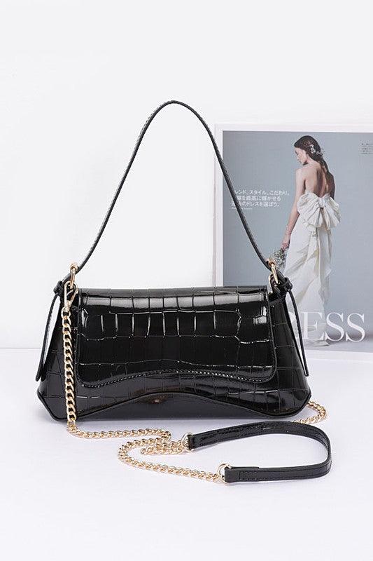 Versatile Handbag | Stylish & Functional Metallic Croc Embossed Shoulder Bag - Modestly Vogue 