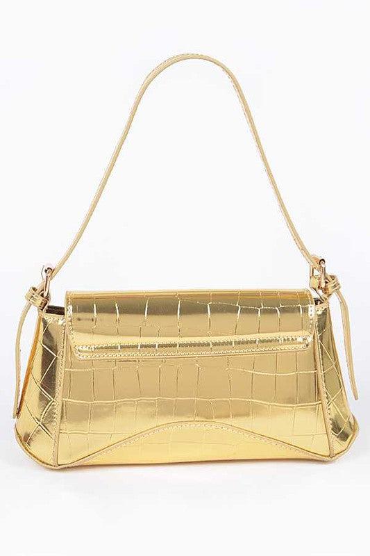 Versatile Handbag | Stylish & Functional Metallic Croc Embossed Shoulder Bag - Modestly Vogue 