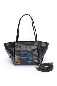 Versatile Handbag | Stylish & Functional Metallic Faux Leather Weaved Small Tote Bag - Modestly Vogue 