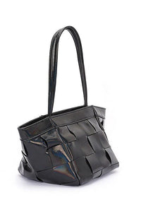 Versatile Handbag | Stylish & Functional Metallic Faux Leather Weaved Small Tote Bag - Modestly Vogue 