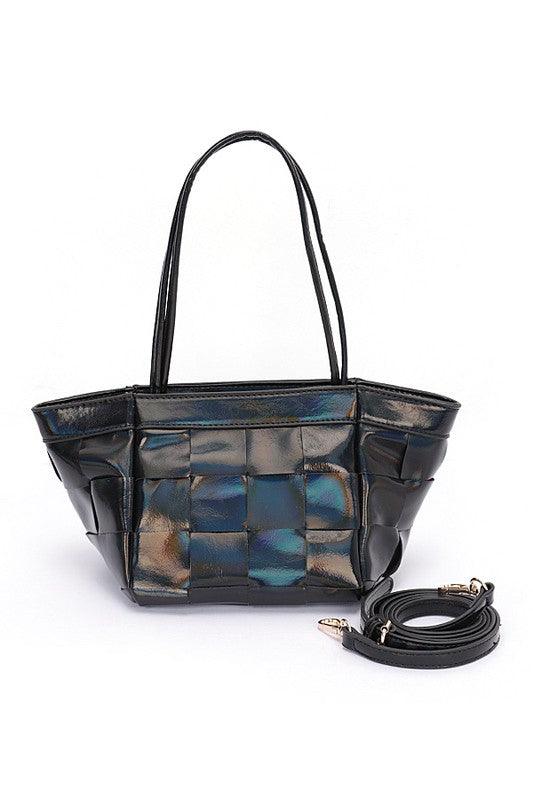 Versatile Handbag | Stylish & Functional Metallic Faux Leather Weaved Small Tote Bag - Modestly Vogue 