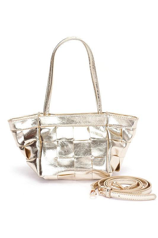 Versatile Handbag | Stylish & Functional Metallic Faux Leather Weaved Small Tote Bag - Modestly Vogue 