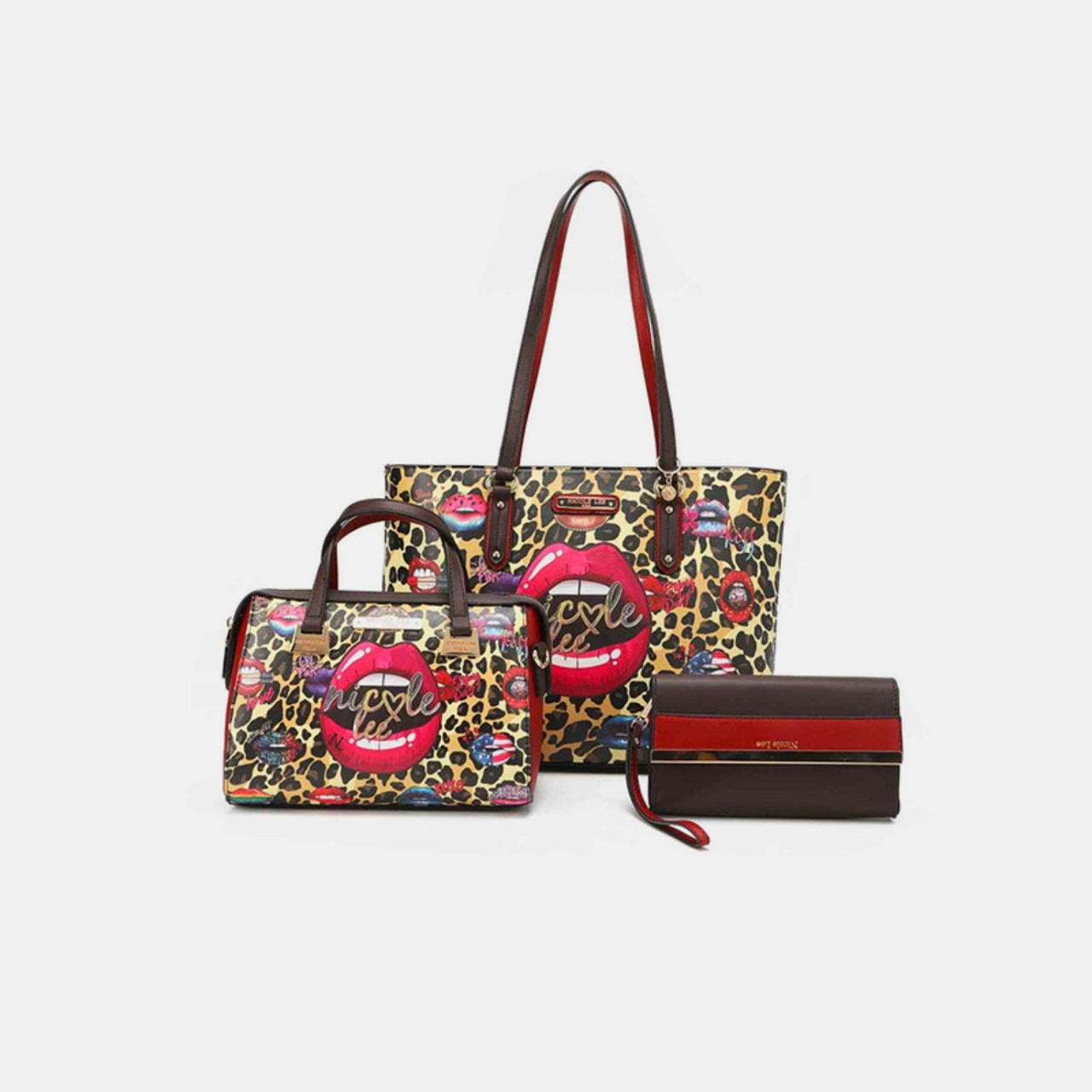 Versatile Handbag | Stylish & Functional Nicole Lee USA 3-Piece Wild Lips Print Handbag Set - Modestly Vogue 