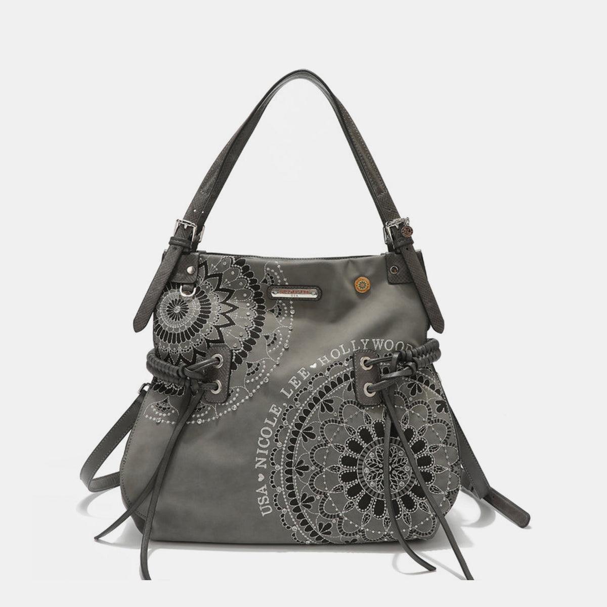 Versatile Handbag | Stylish & Functional Nicole Lee USA Side Braided Tassel Inlaid Rhinestone Embroidery Hobo Bag - Modestly Vogue 