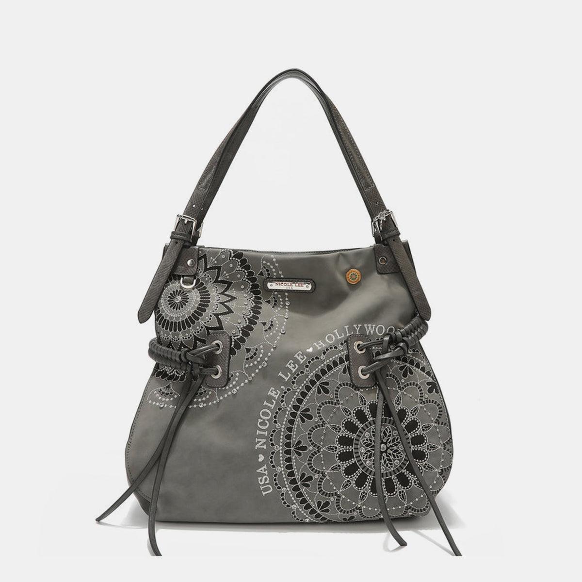 Versatile Handbag | Stylish & Functional Nicole Lee USA Side Braided Tassel Inlaid Rhinestone Embroidery Hobo Bag - Modestly Vogue 